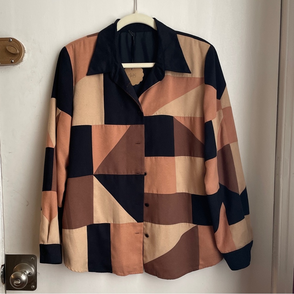 SOLD Patchwork tan and black shacket